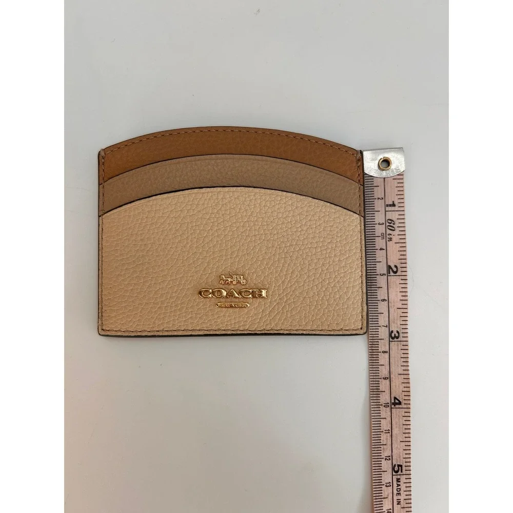 NWT Coach Curve Colorblock Pebble Leather Card Holder Wallet Gold Ivory MSRP $78